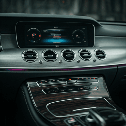 Modern luxury car interior featuring high-end dashboard accessories