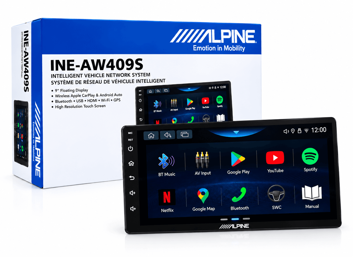 Alpine 9-Inch Android Car Multimedia Player with Bluetooth, WiFi & Rear Camera Support